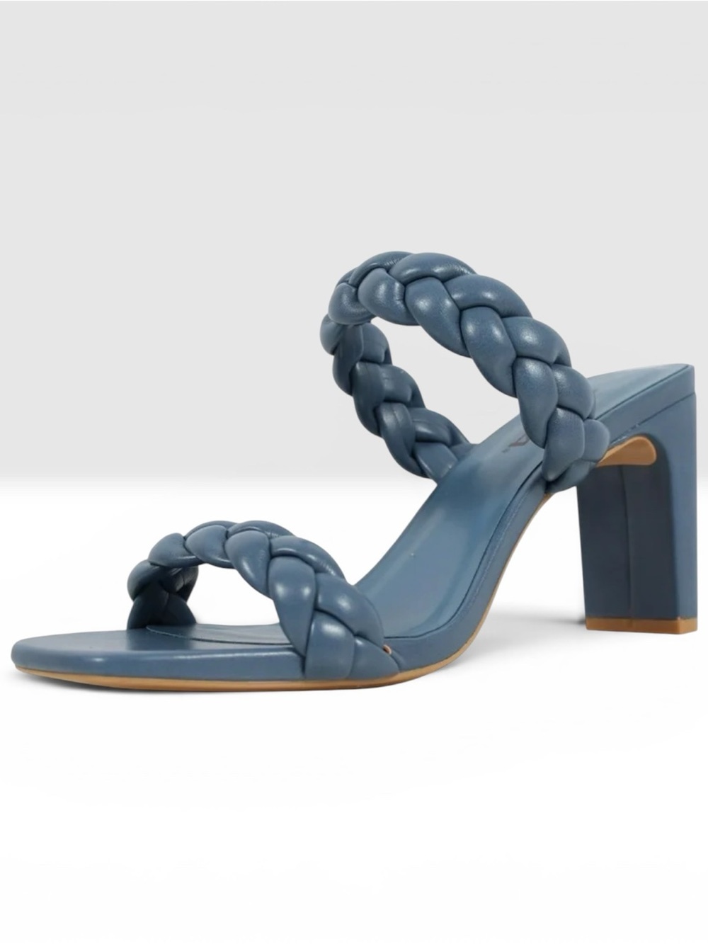 Soda Denim Blue Braided Double-Strap Block Heel Mule, size 8